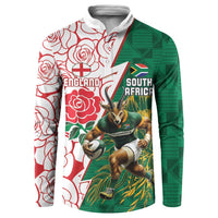 Personalized green and white long-sleeve rugby button sweatshirt with mascot graphic