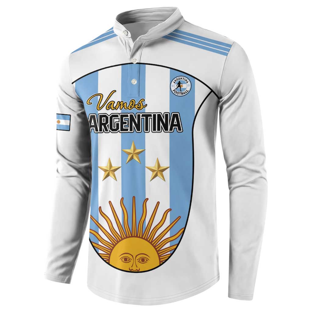 White custom button sweatshirt with Argentina graphic and striped shield on front
