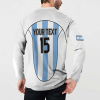 White back print button sweatshirt with “YOUR TEXT” and “15”