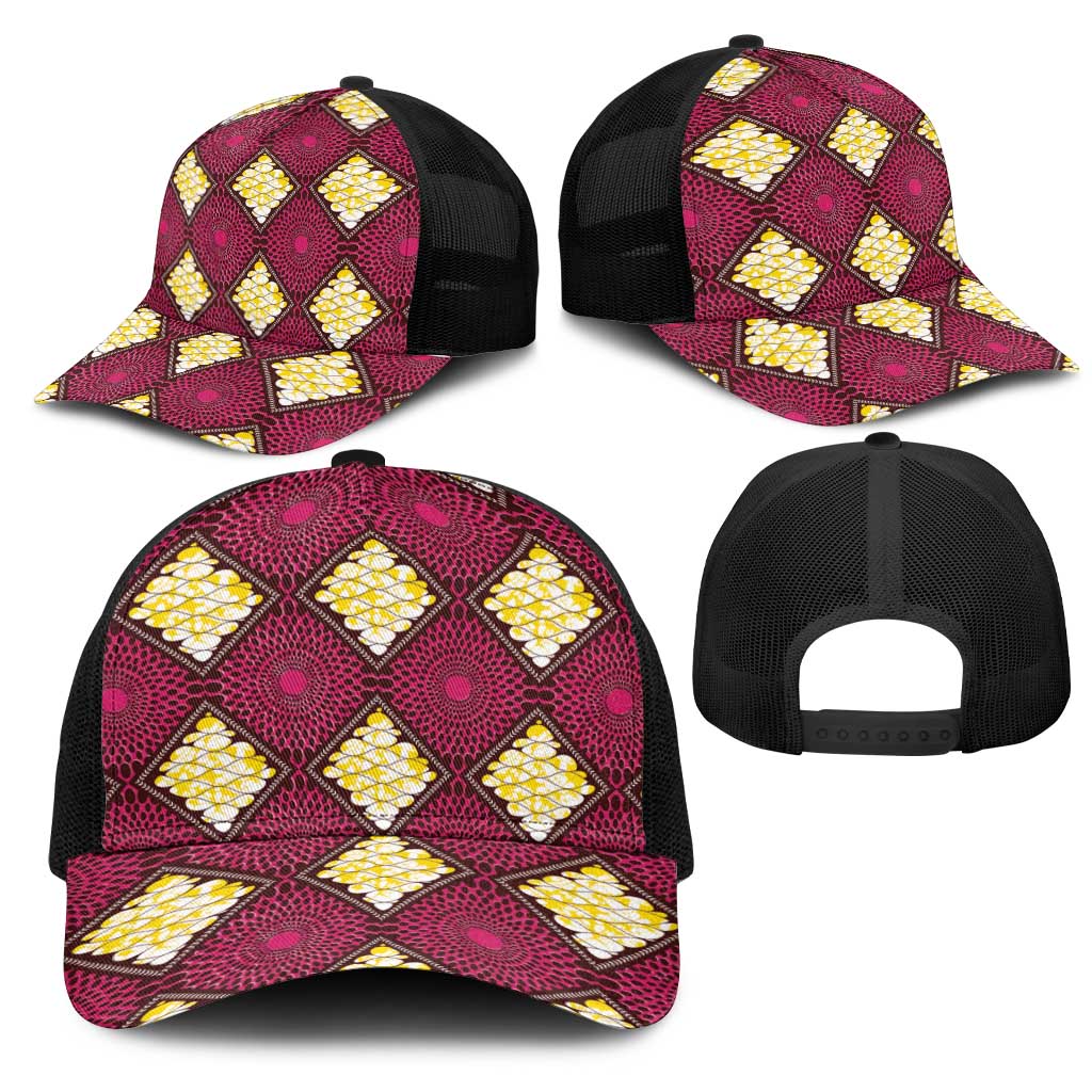 Ruby Gold African Ankara Pattern Baseball Net Cap