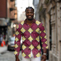 Ruby Gold African Ankara Pattern Long Sleeve Button Shirt