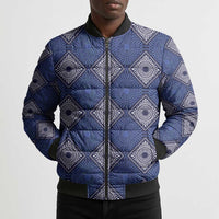 Indigo Diamond African Ankara Pattern Bomber Puffer Jacket