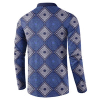 Indigo Diamond African Ankara Pattern Button Sweatshirt