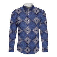 Indigo Diamond African Ankara Pattern Long Sleeve Button Shirt