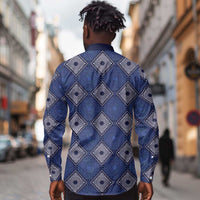 Indigo Diamond African Ankara Pattern Long Sleeve Button Shirt