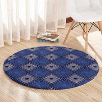 Indigo Diamond African Ankara Pattern Round Carpet