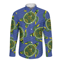 Emerald Turtle African Ankara Pattern Long Sleeve Button Shirt
