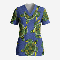 Emerald Turtle African Ankara Pattern Scrub Top
