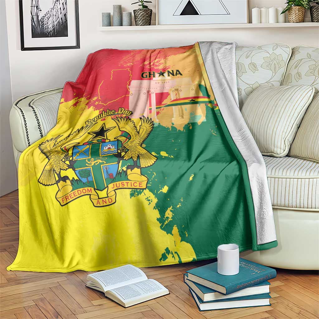 Ghana Republic Day blanket with Ghana crest and eagle emblem, red yellow green map design