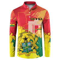 Long-sleeve button sweatshirt with Ghana coat of arms graphic, red/yellow/green