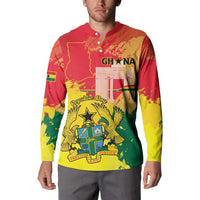 Long-sleeve button sweatshirt with Ghana map outline and coat-of-arms center graphic, multicolor