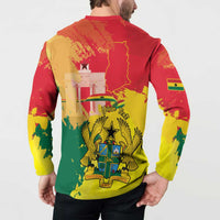 Back view long-sleeve button sweatshirt with large Ghana crest and eagle seal, multicolor