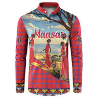 Kenya Adumu Dance Button Sweatshirt Maasai Shuka Pattern - Kenyan Safari