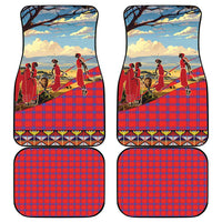Red Maasai shuka pattern car mats set layout: two front and two rear mats