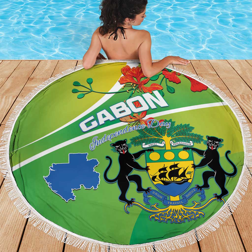 Gabon Independence Day Beach Blanket Coat Of Arms With Map - Wonder Print Shop