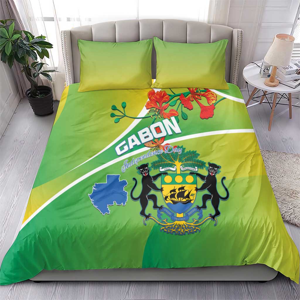 Gabon Independence Day Bedding Set Coat Of Arms With Map - Wonder Print Shop