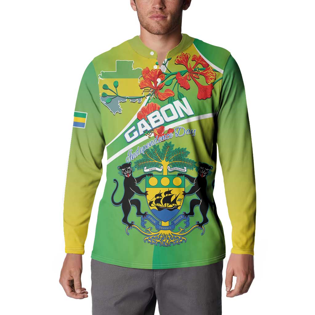Personalized Gabon Independence Day Button Sweatshirt Coat Of Arms With Map - Wonder Print Shop