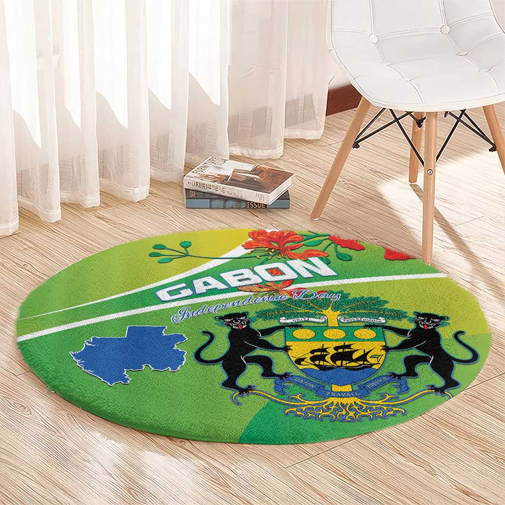 Gabon Independence Day Round Carpet Coat Of Arms With Map - Wonder Print Shop
