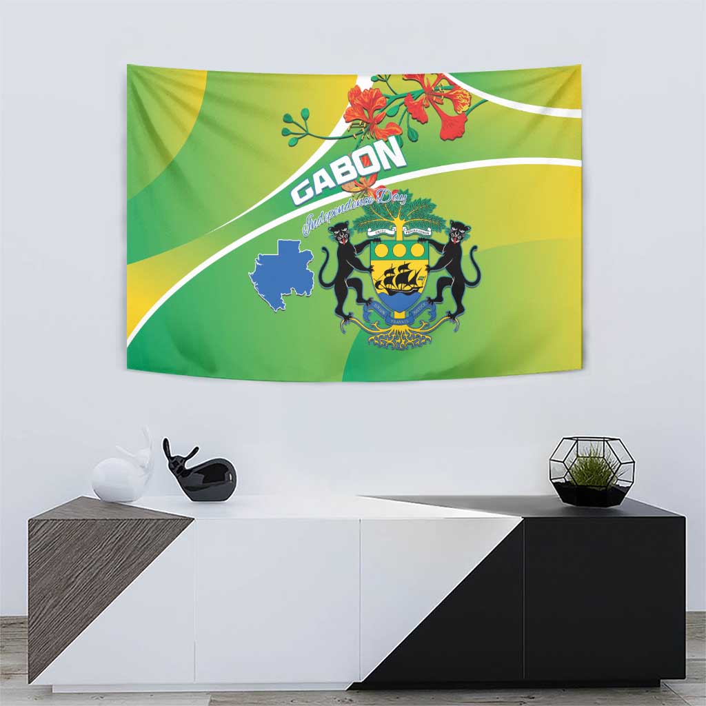 Gabon Independence Day Tapestry Coat Of Arms With Map - Wonder Print Shop