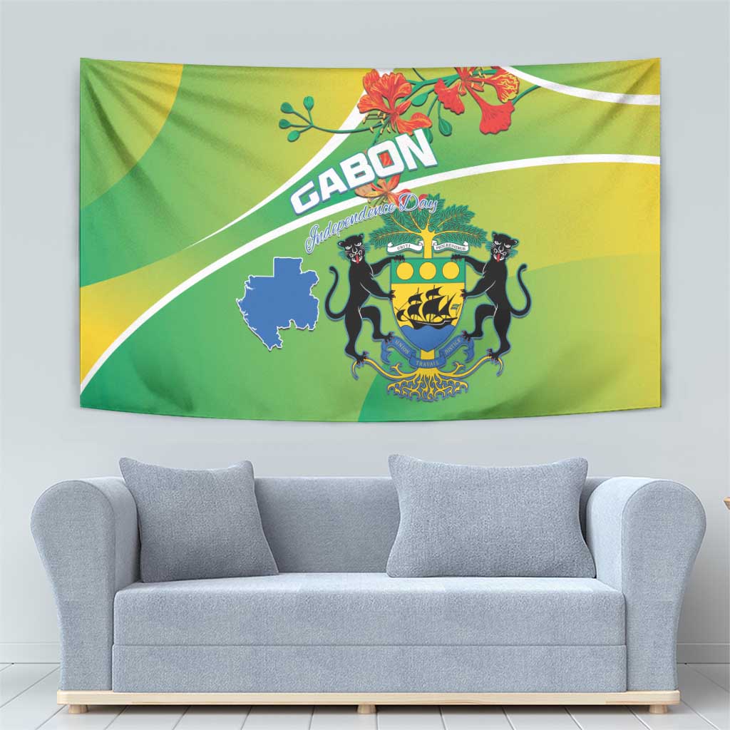 Gabon Independence Day Tapestry Coat Of Arms With Map - Wonder Print Shop