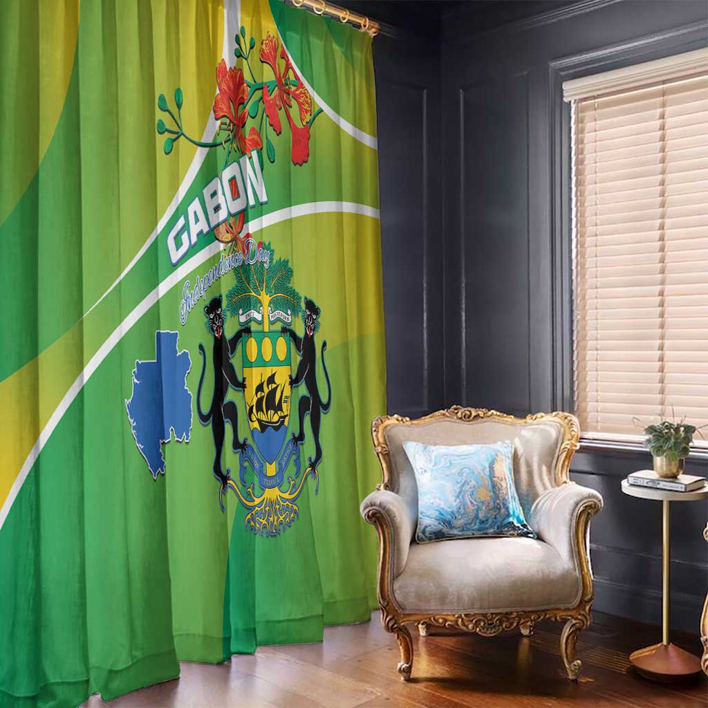 Gabon Independence Day Window Curtain Coat Of Arms With Map - Wonder Print Shop