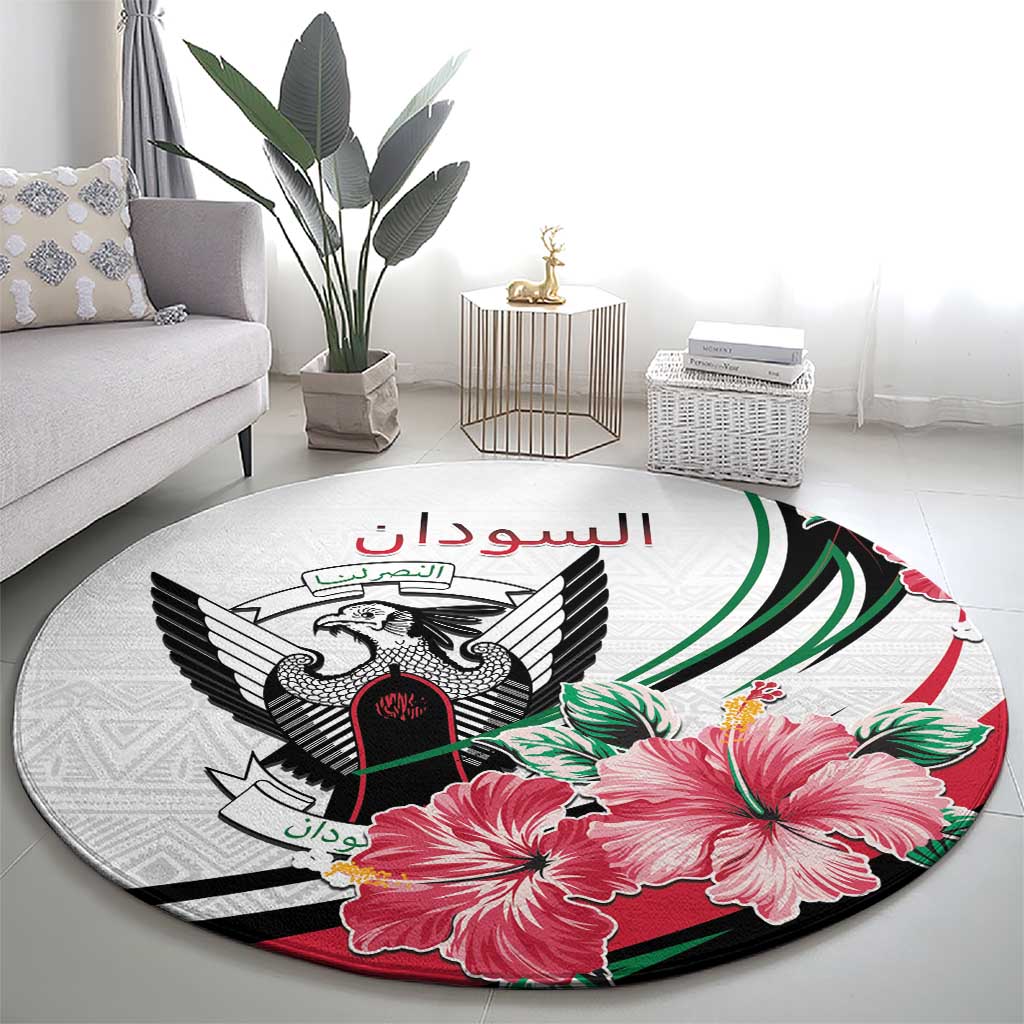Sudan Round Carpet Sudanese Secretary Bird With Hibiscus - Wonder Print Shop