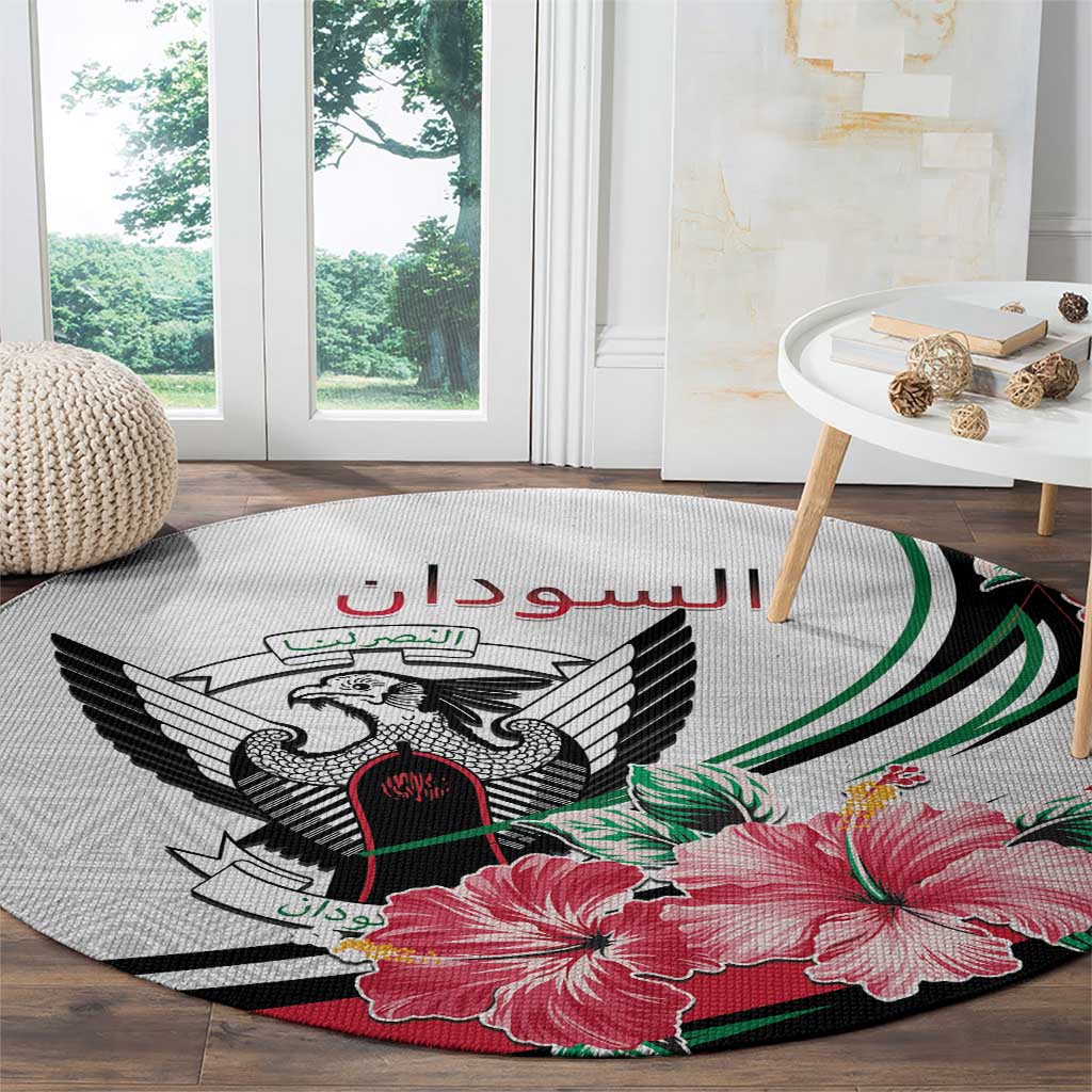 Sudan Round Carpet Sudanese Secretary Bird With Hibiscus - Wonder Print Shop