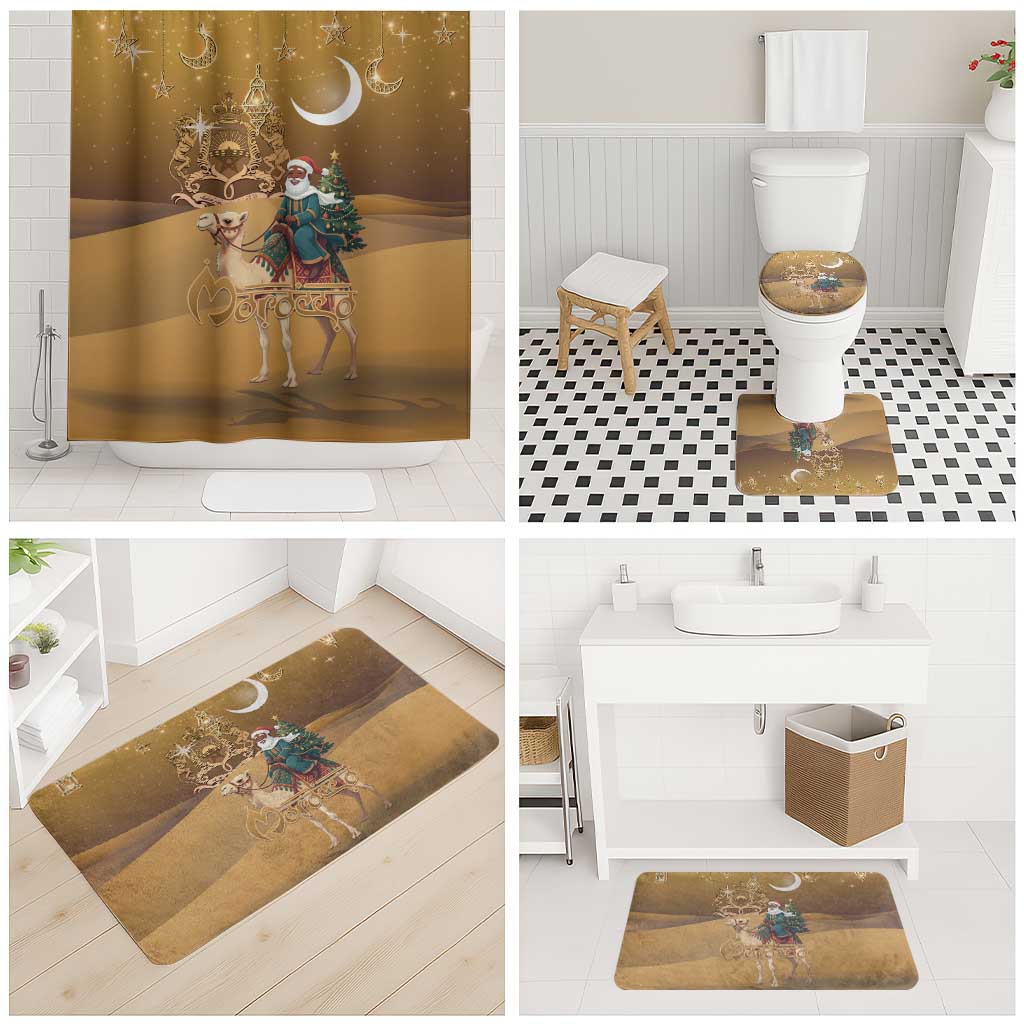 Morocco Christmas in Sahara Bathroom Set Black Santa Riding Camel - Wonder Print Shop