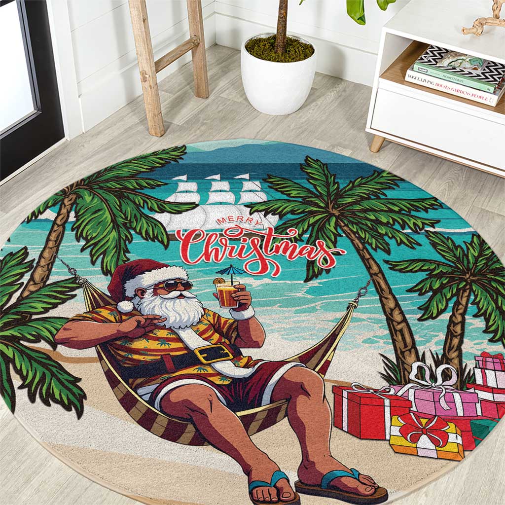 Liberia Christmas Round Carpet Santa Chill on Tropical Beach - Wonder Print Shop