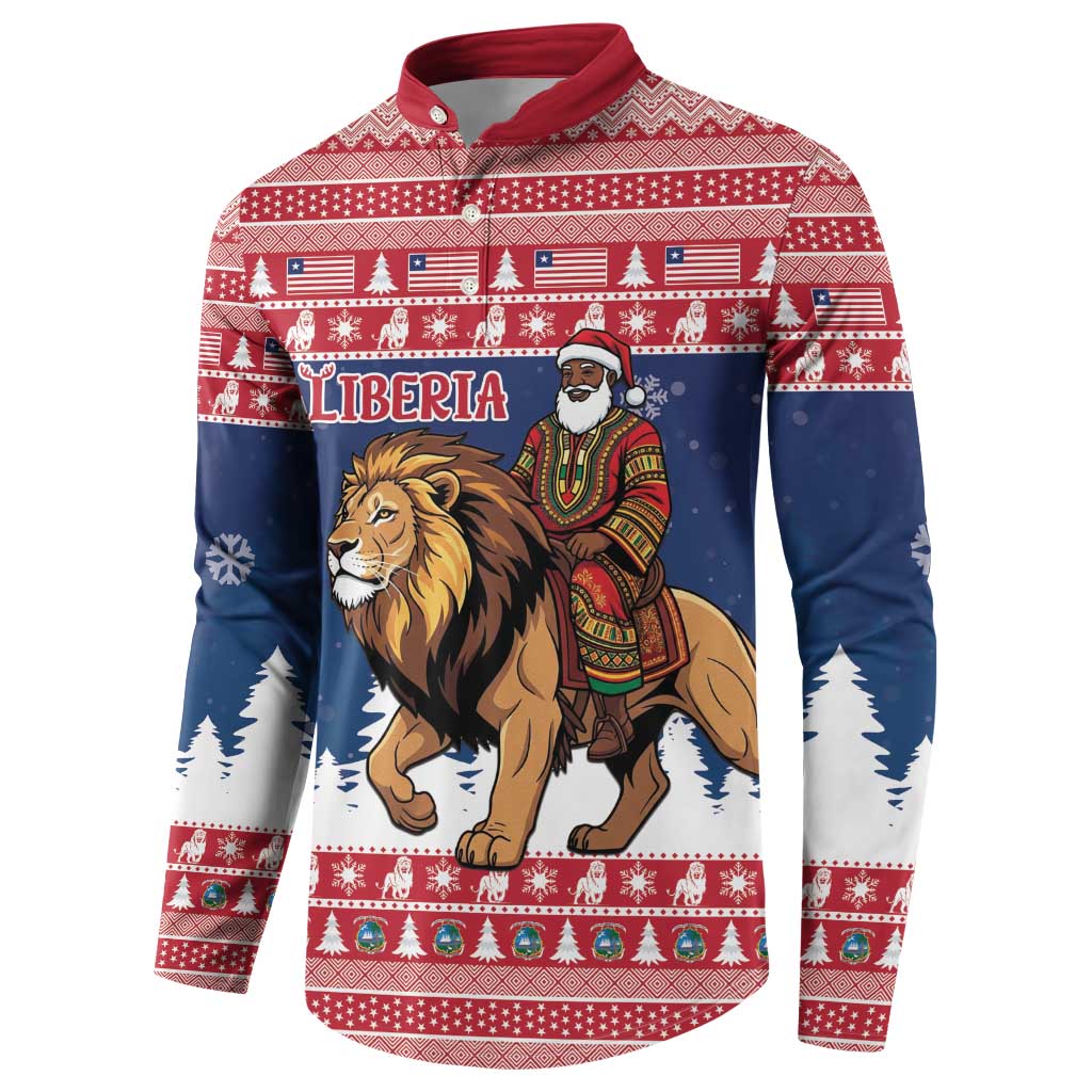 Personalized Liberia Christmas Button Sweatshirt Black Santa Riding Lion - Merry Christmas - Wonder Print Shop