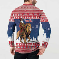 Personalized Liberia Christmas Button Sweatshirt Black Santa Riding Lion - Merry Christmas - Wonder Print Shop