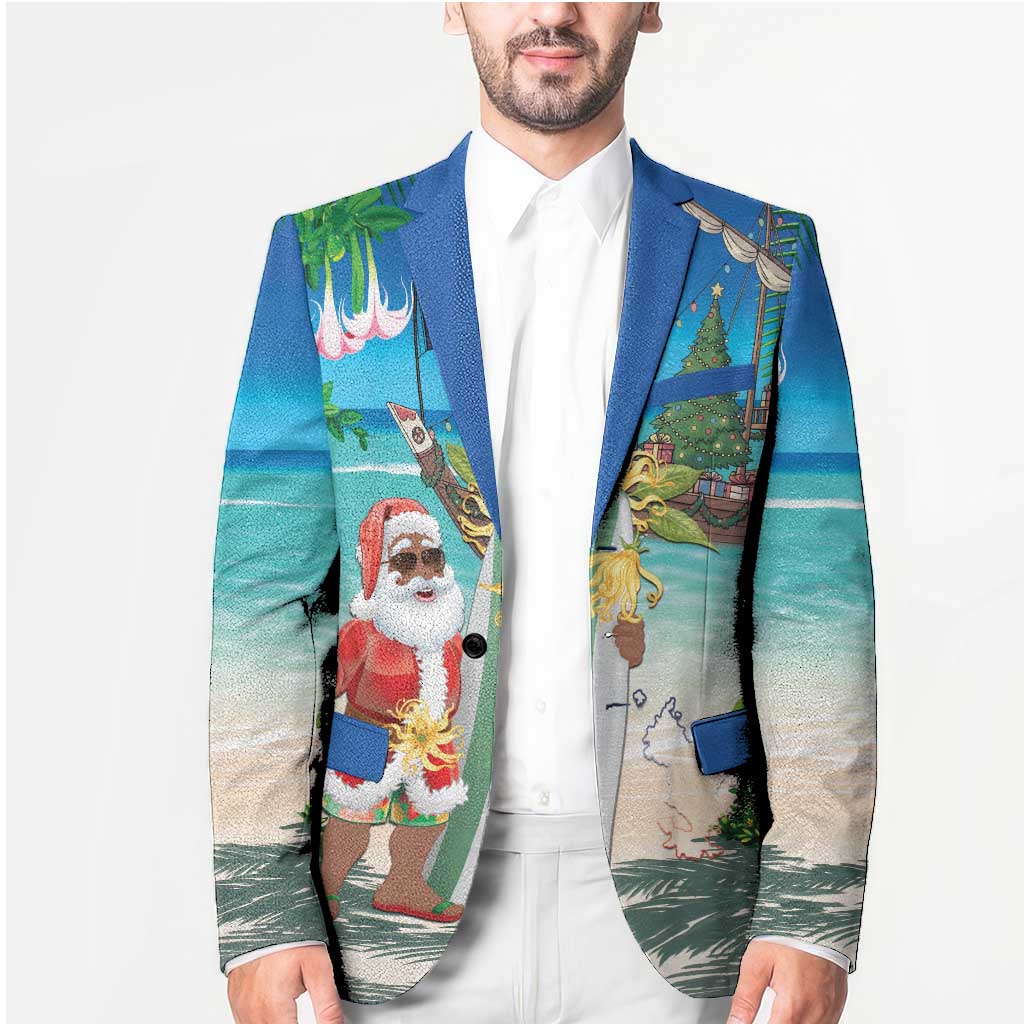 Mayotte Christmas Blazer Santa Chill on Tropical Beach - Wonder Print Shop