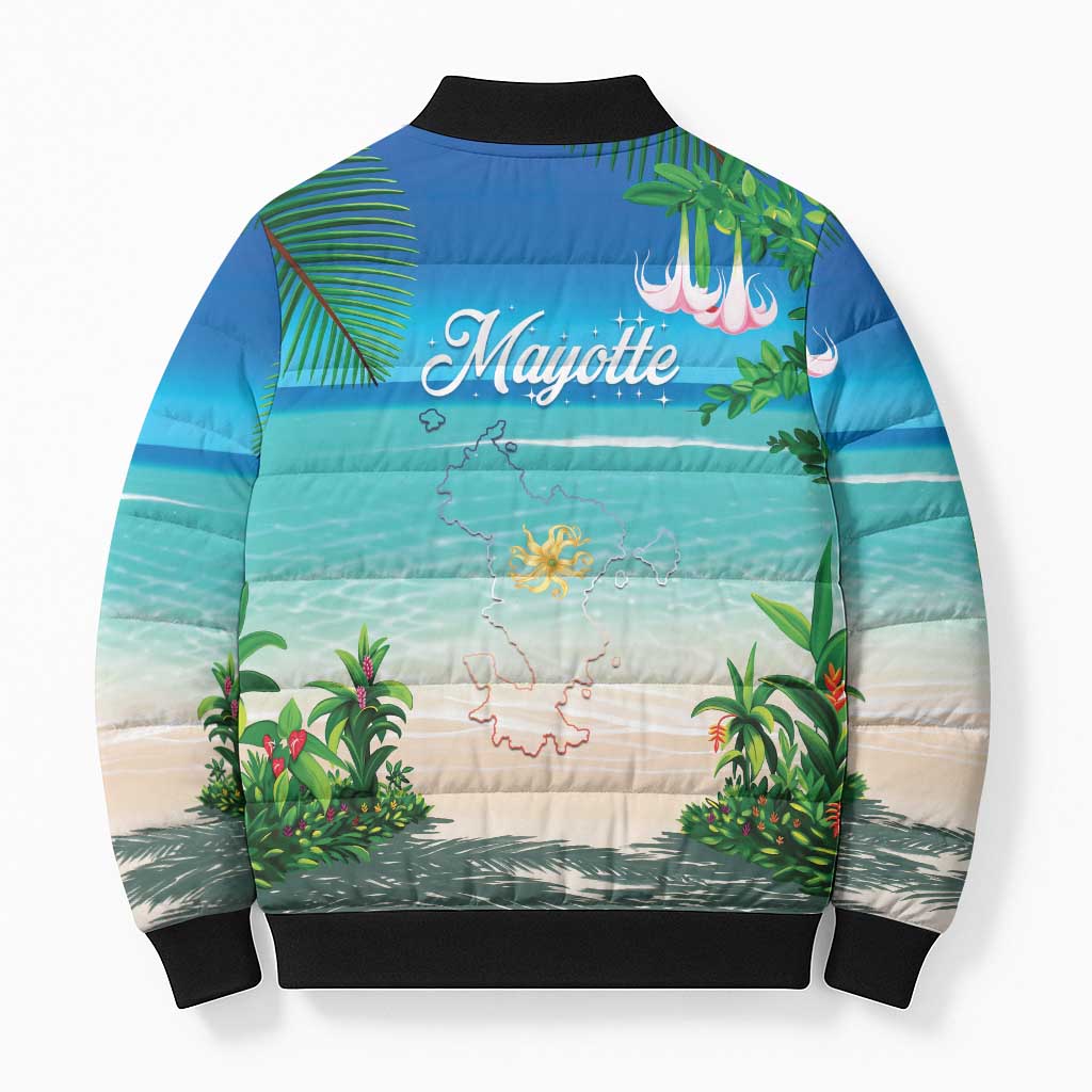 Mayotte Christmas Bomber Puffer Jacket Santa Chill on Tropical Beach - Wonder Print Shop