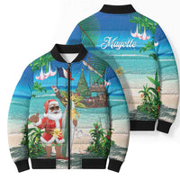 Mayotte Christmas Bomber Puffer Jacket Santa Chill on Tropical Beach - Wonder Print Shop