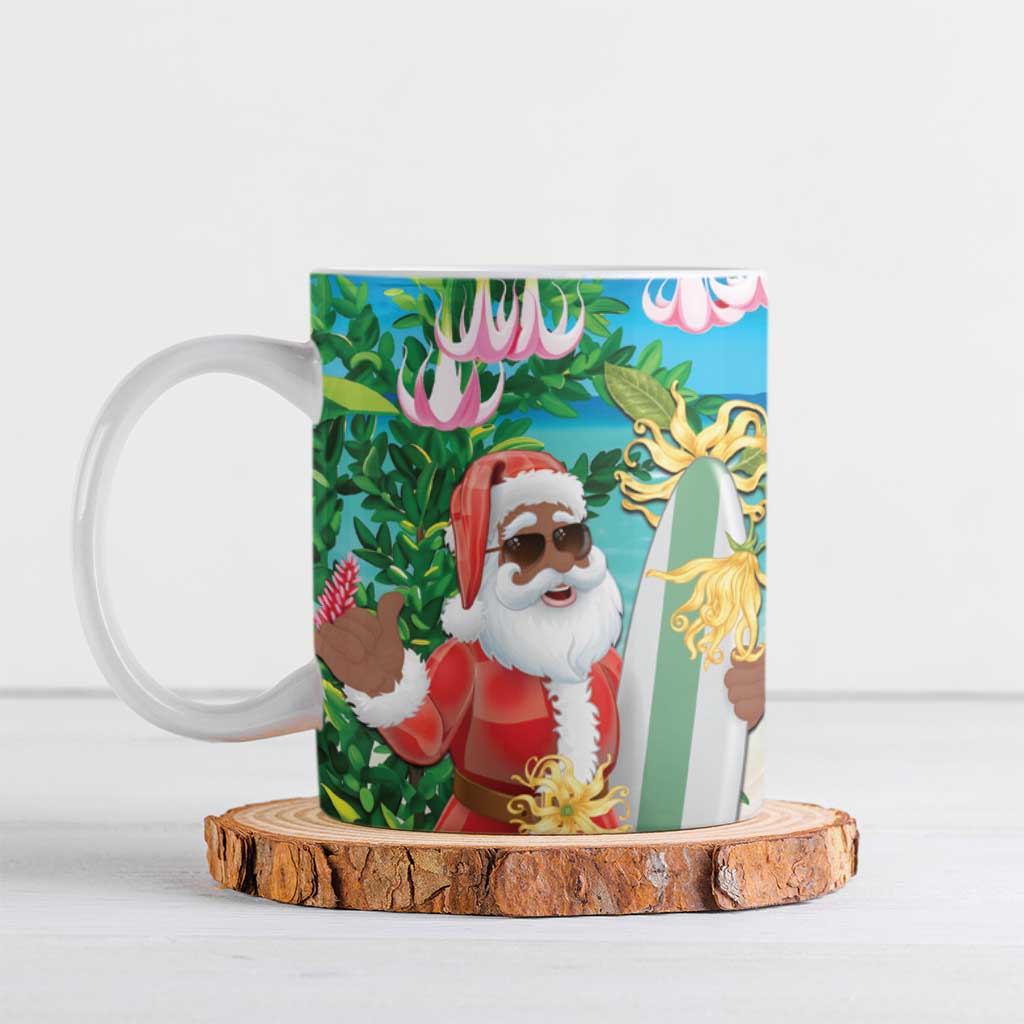 Mayotte Christmas Ceramic Mug Santa Chill on Tropical Beach - Wonder Print Shop