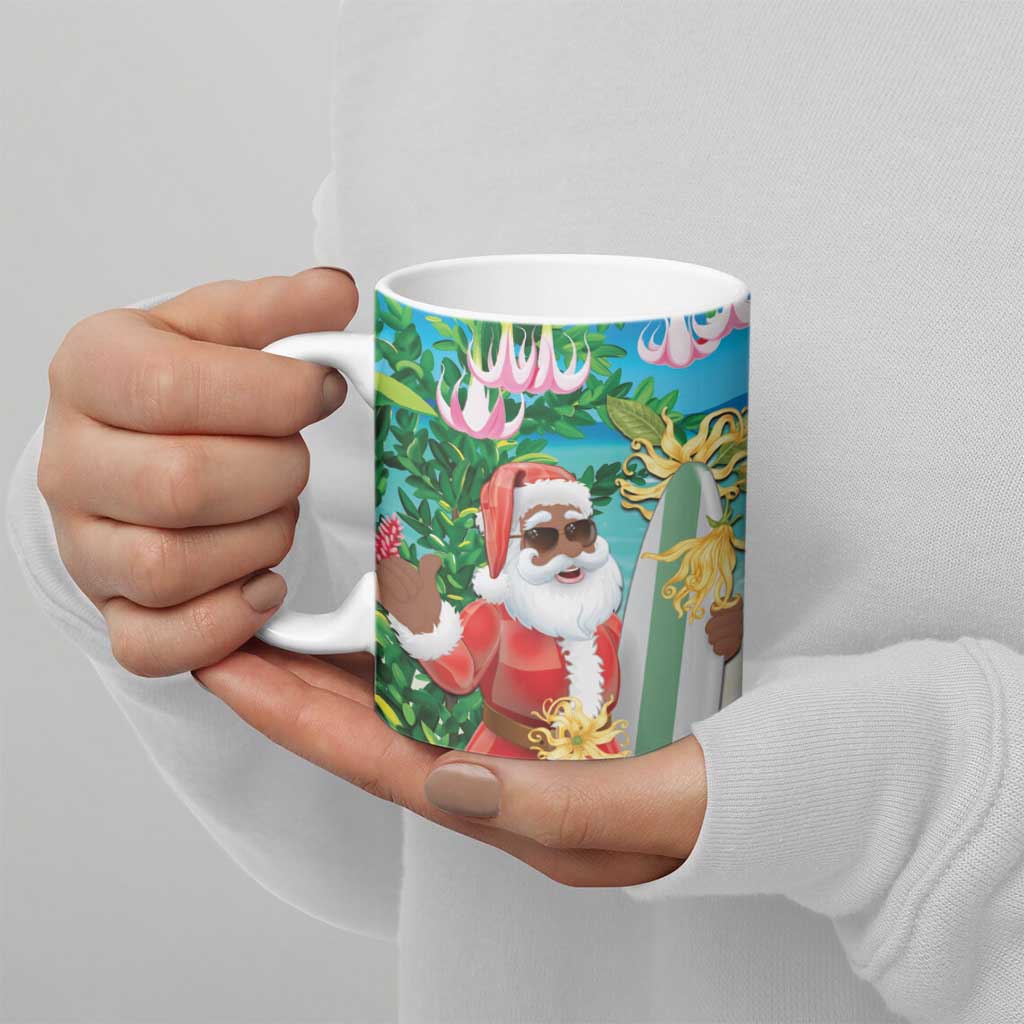 Mayotte Christmas Ceramic Mug Santa Chill on Tropical Beach - Wonder Print Shop