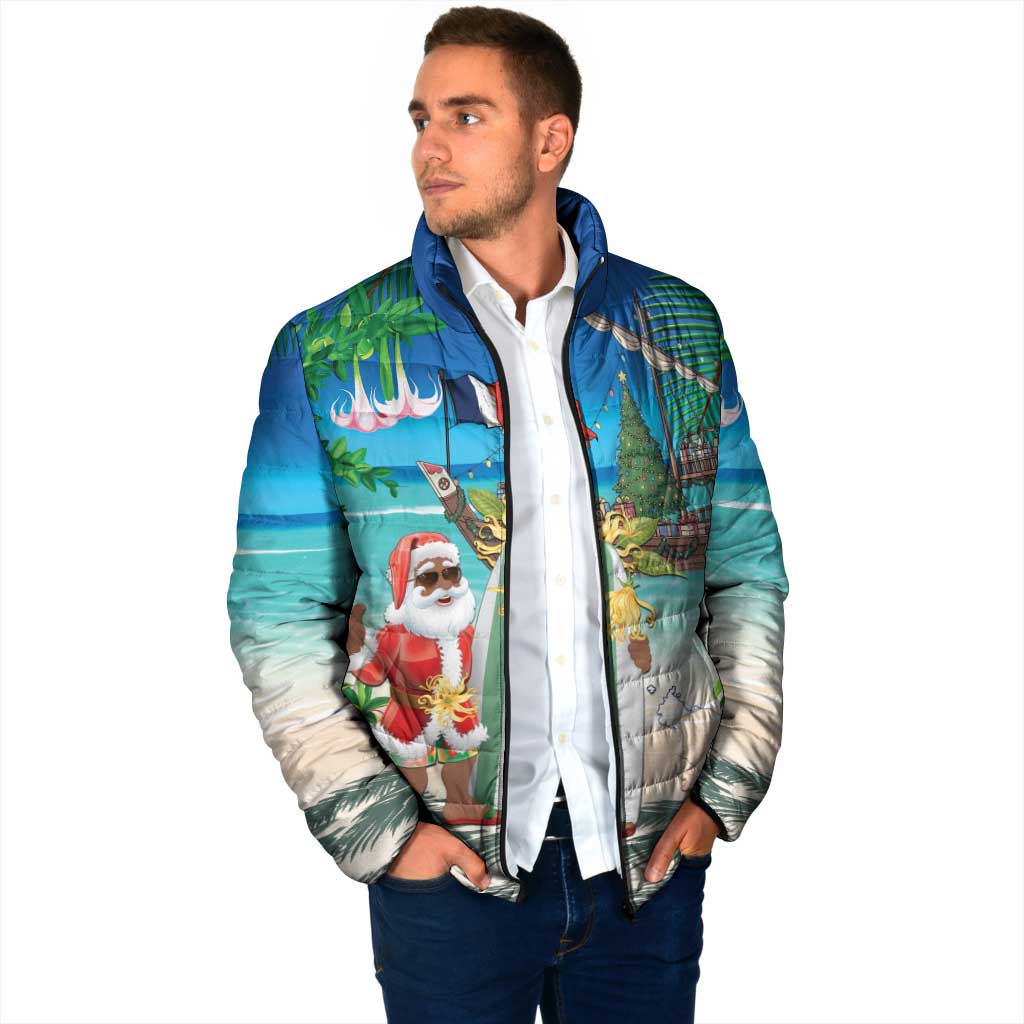 Mayotte Christmas Padded Jacket Santa Chill on Tropical Beach - Wonder Print Shop