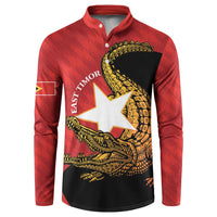 Red and black long-sleeve button sweatshirt with East Timor flag and dragon graphic