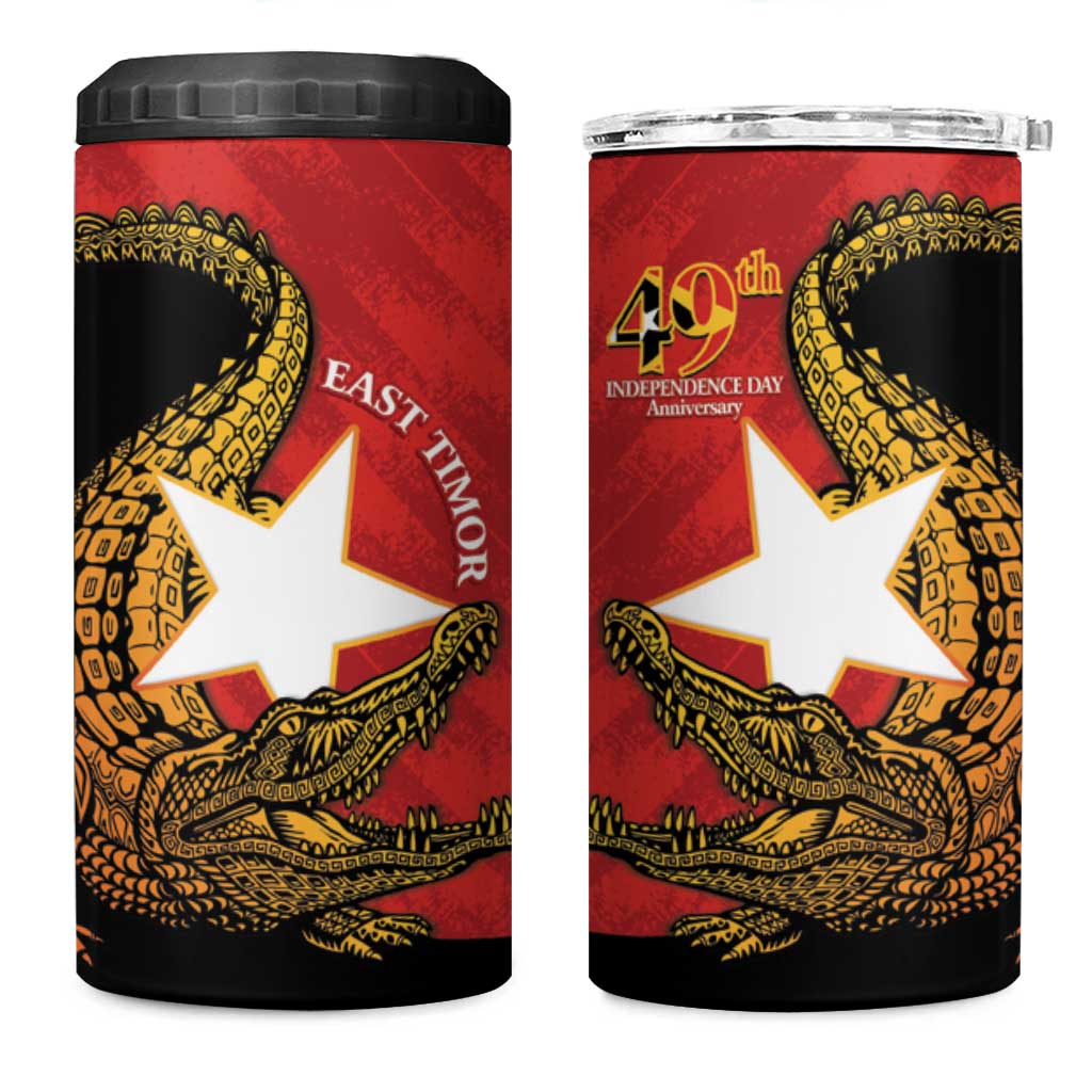 East Timor Independence Day 4 in 1 Can Cooler Tumbler 49th Anniversary - Crocodile Curve Style - Wonder Print Shop