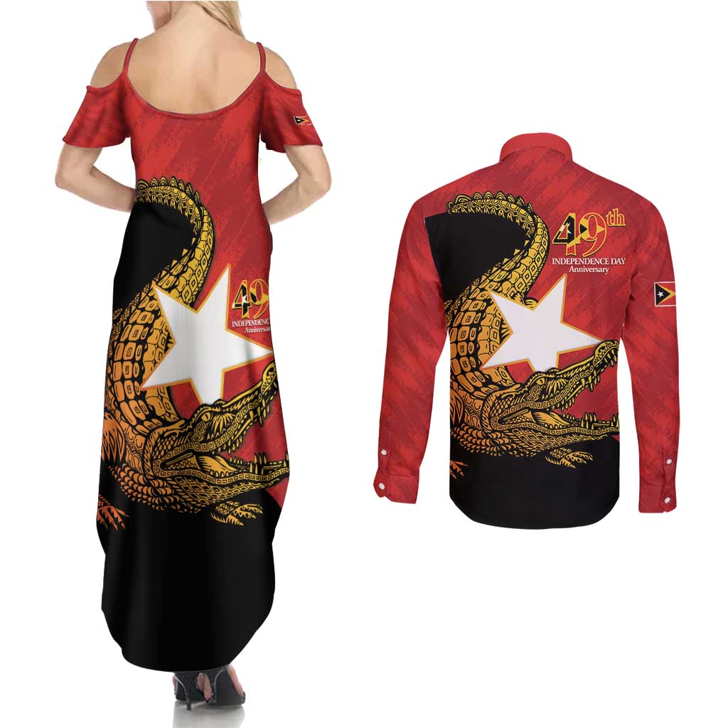 East Timor Independence Day Couples Matching Summer Maxi Dress and Long Sleeve Button Shirt 49th Anniversary - Crocodile Curve Style - Wonder Print Shop