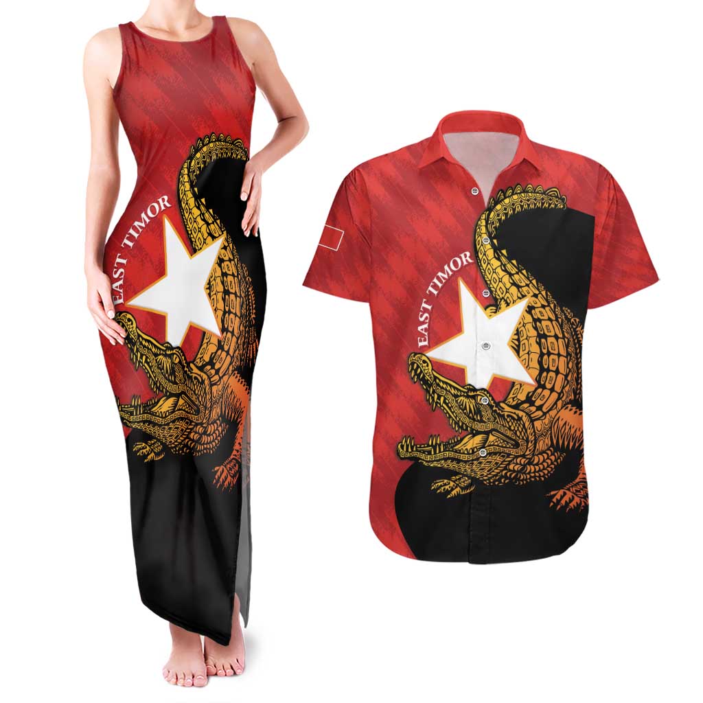 East Timor Independence Day Couples Matching Tank Maxi Dress and Hawaiian Shirt 49th Anniversary - Crocodile Curve Style - Wonder Print Shop