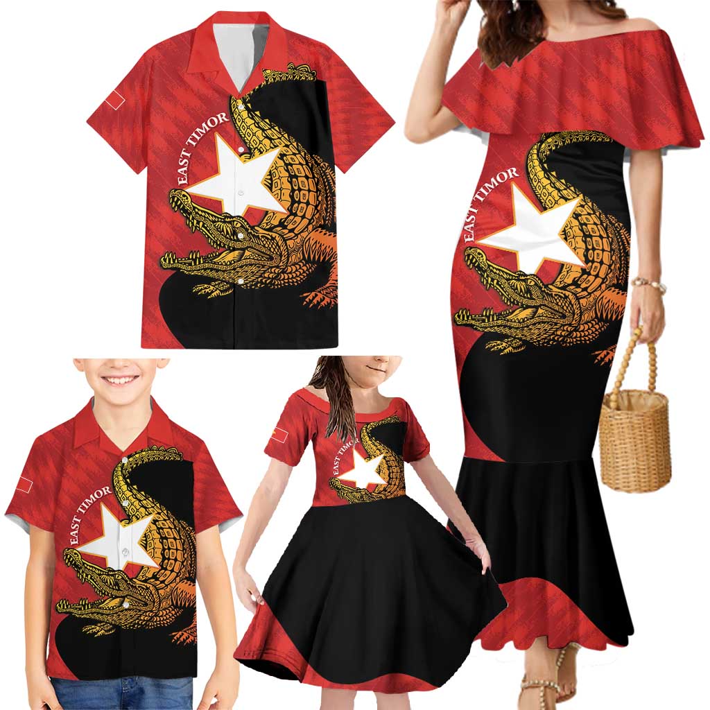 East Timor Independence Day Family Matching Mermaid Dress and Hawaiian Shirt 49th Anniversary - Crocodile Curve Style - Wonder Print Shop