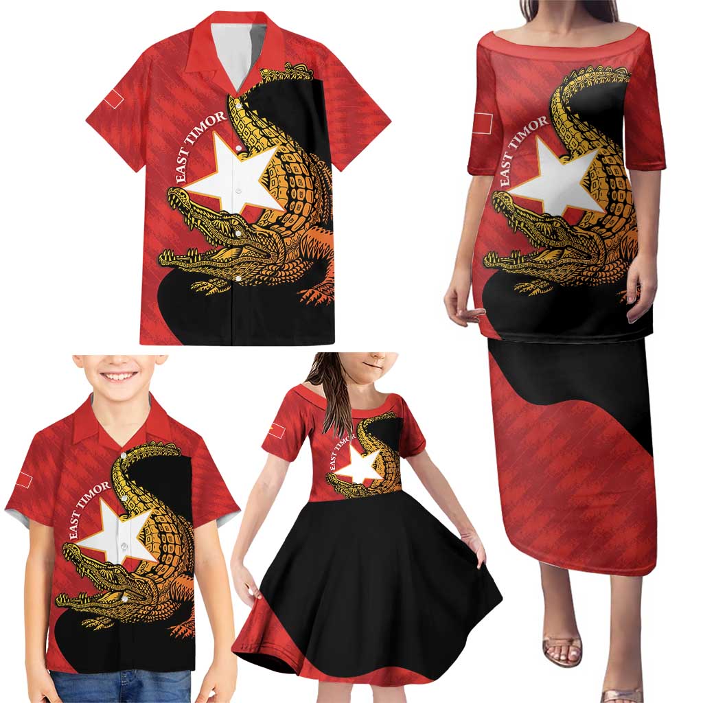 East Timor Independence Day Family Matching Puletasi and Hawaiian Shirt 49th Anniversary - Crocodile Curve Style - Wonder Print Shop