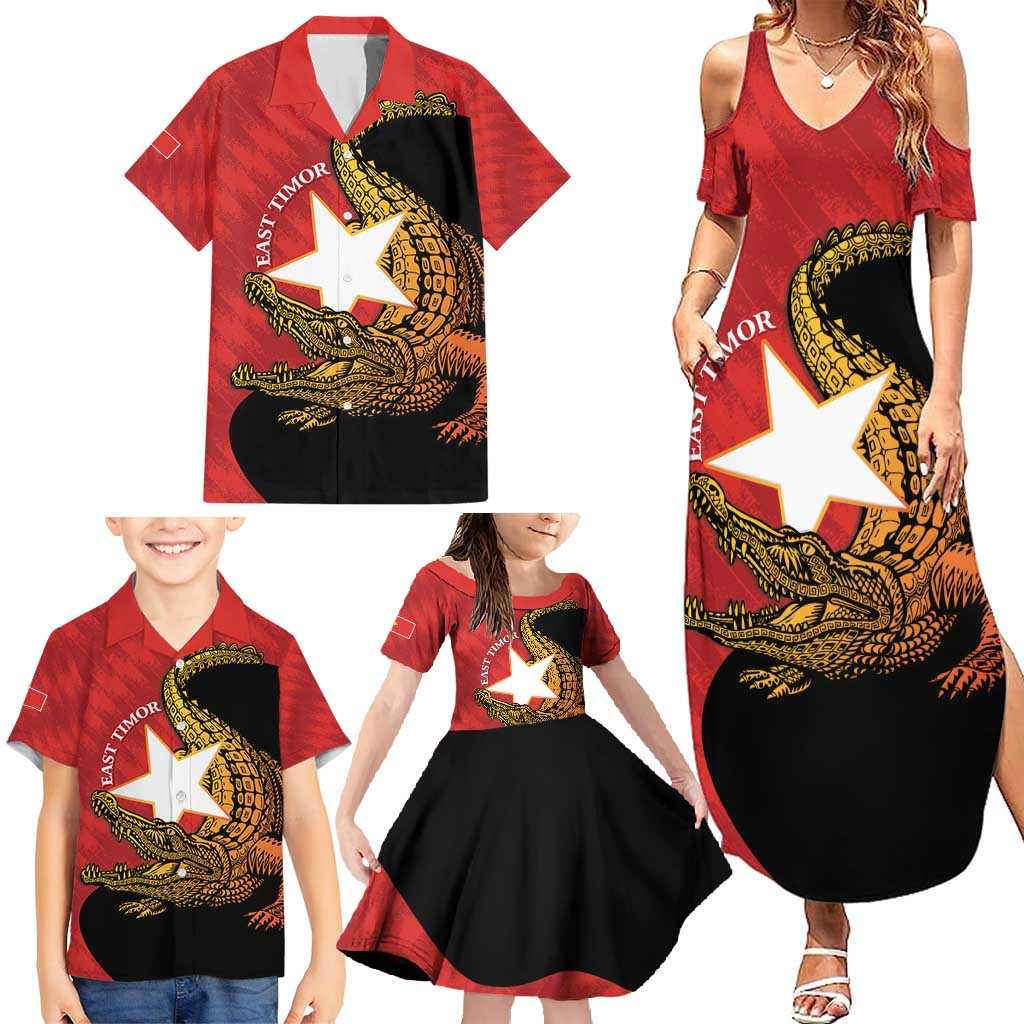 East Timor Independence Day Family Matching Summer Maxi Dress and Hawaiian Shirt 49th Anniversary - Crocodile Curve Style - Wonder Print Shop