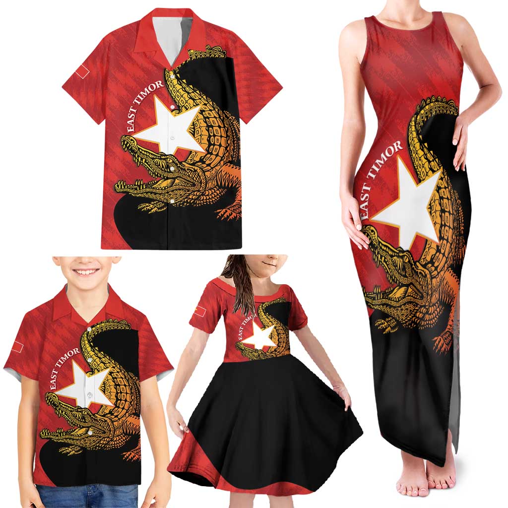 East Timor Independence Day Family Matching Tank Maxi Dress and Hawaiian Shirt 49th Anniversary - Crocodile Curve Style - Wonder Print Shop