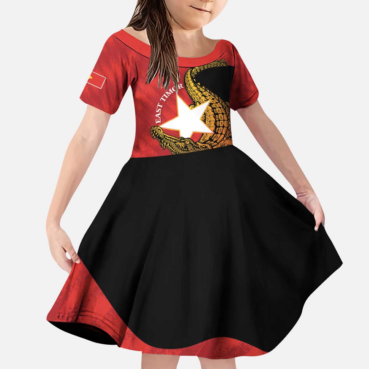 East Timor Independence Day Kid Short Sleeve Dress 49th Anniversary - Crocodile Curve Style - Wonder Print Shop