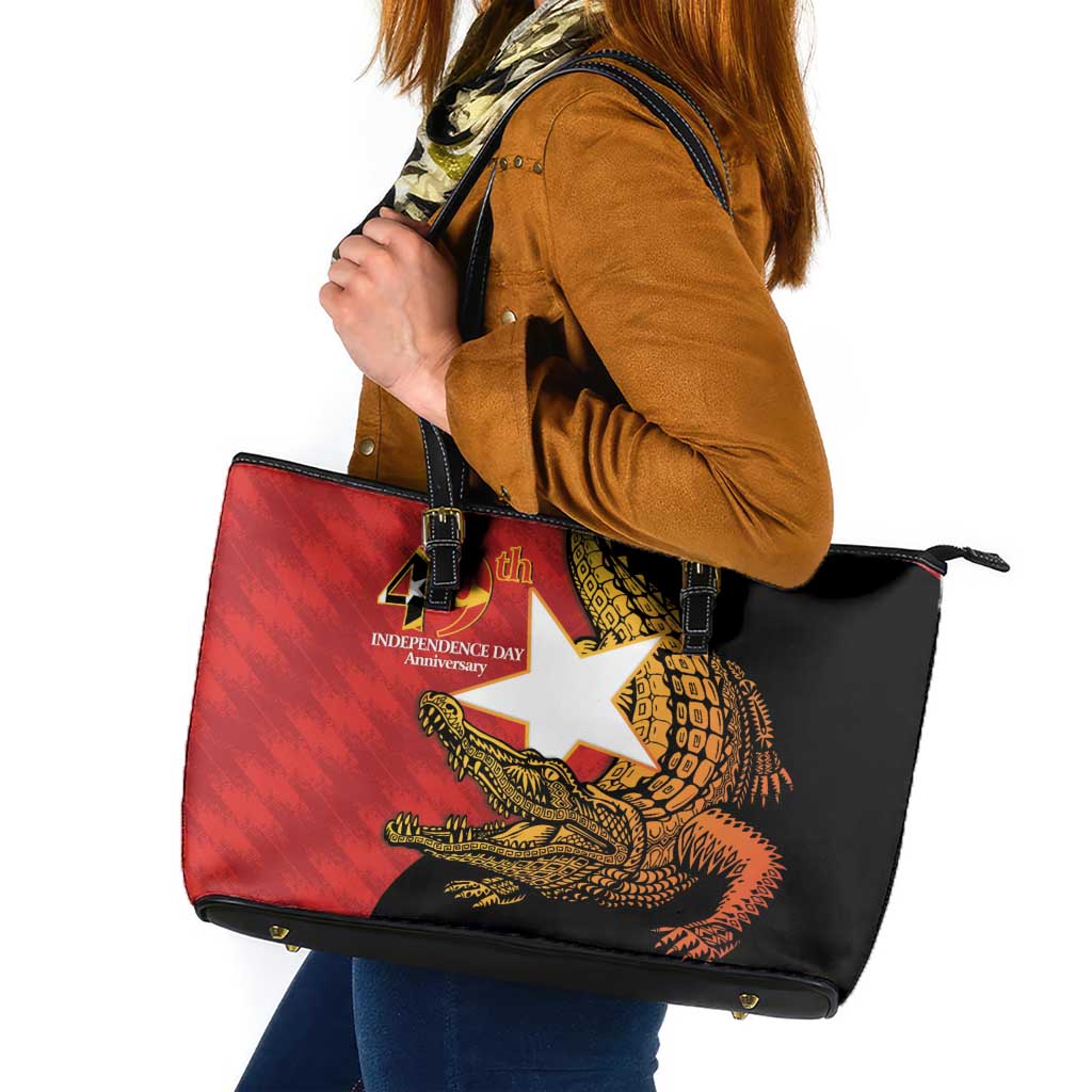 East Timor Independence Day Leather Tote Bag 49th Anniversary - Crocodile Curve Style - Wonder Print Shop