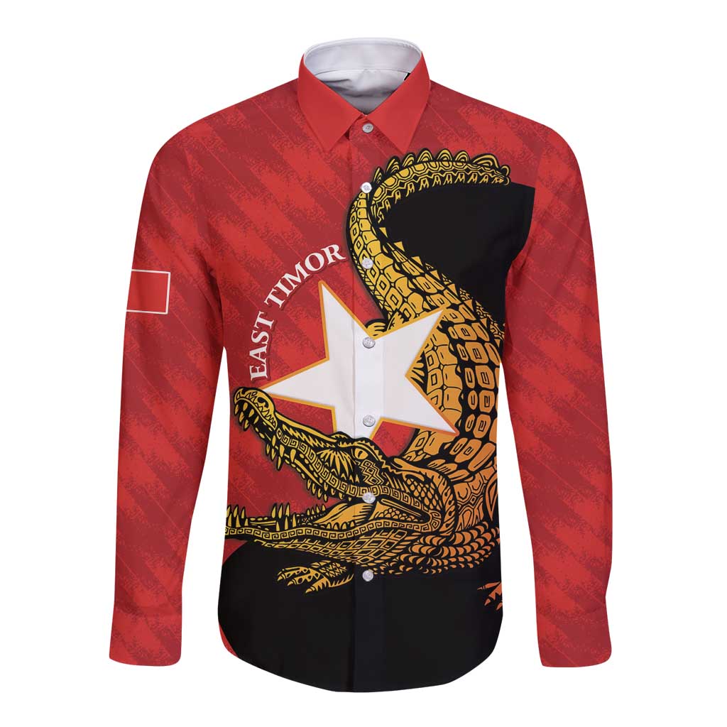 East Timor Independence Day Long Sleeve Button Shirt 49th Anniversary - Crocodile Curve Style - Wonder Print Shop