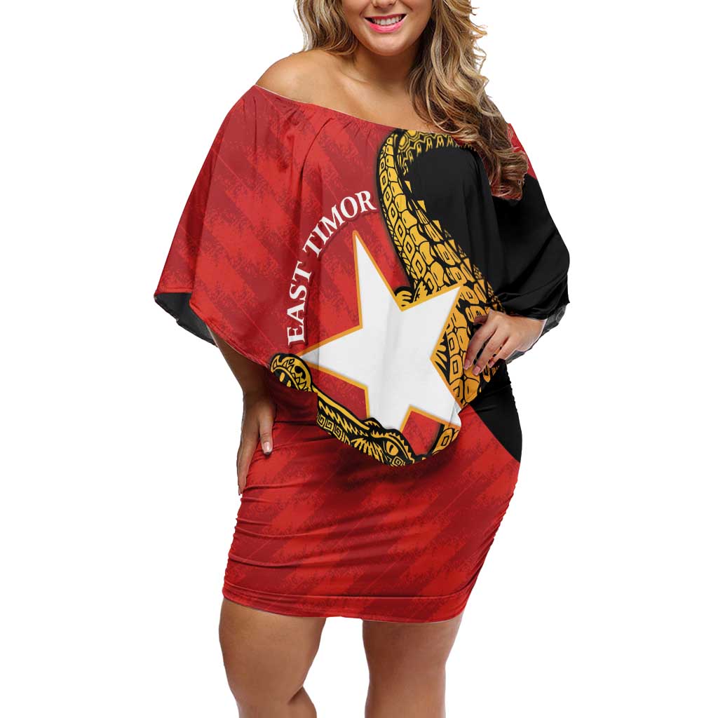 East Timor Independence Day Off Shoulder Short Dress 49th Anniversary - Crocodile Curve Style - Wonder Print Shop