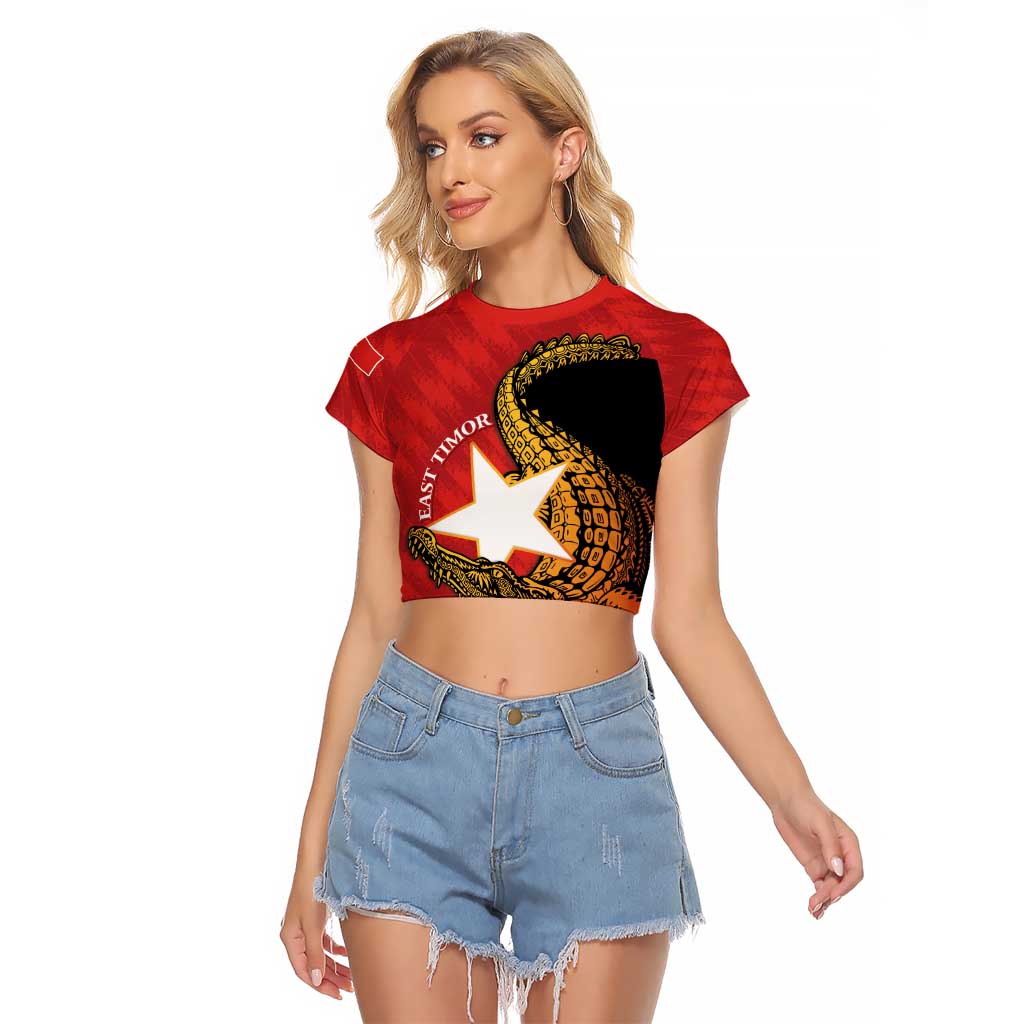 East Timor Independence Day Raglan Cropped T Shirt 49th Anniversary - Crocodile Curve Style - Wonder Print Shop